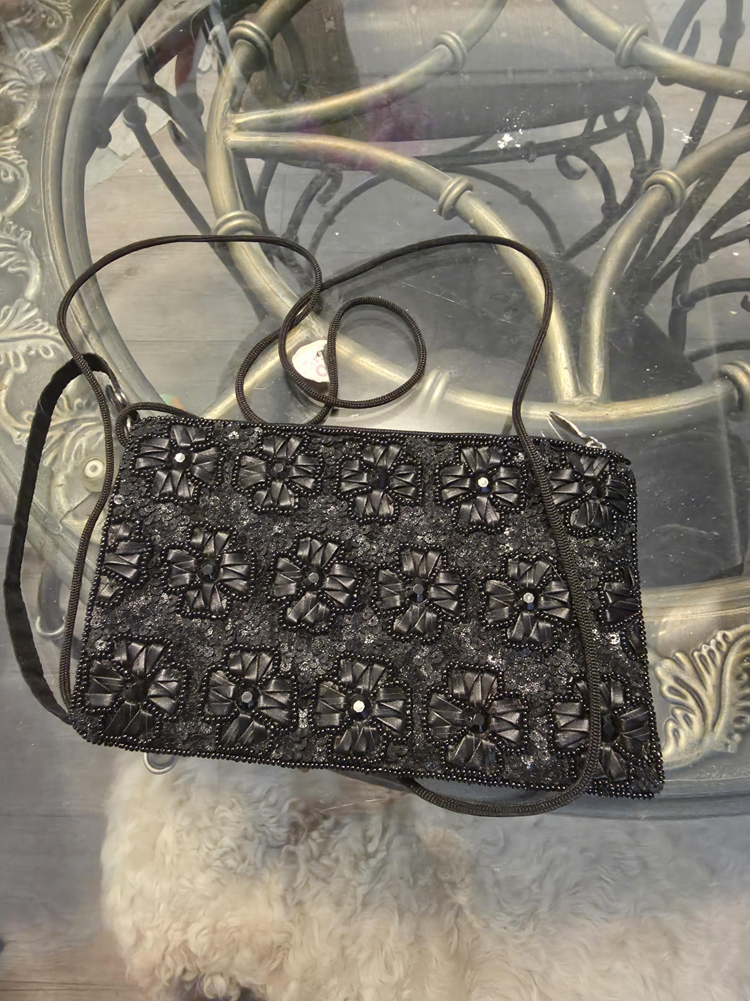 Elegant Black Beaded Crossbody Bag - Bamboo Company